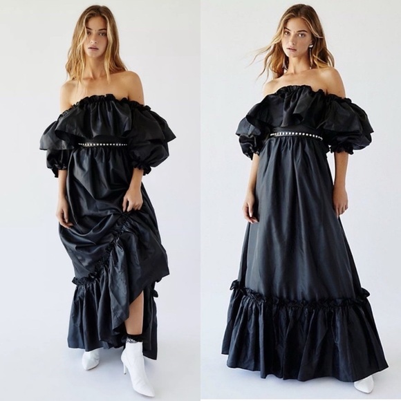 LOVESHACKFANCY Tara Ruffle Maxi Dress Black Sz S - Picture 2 of 7